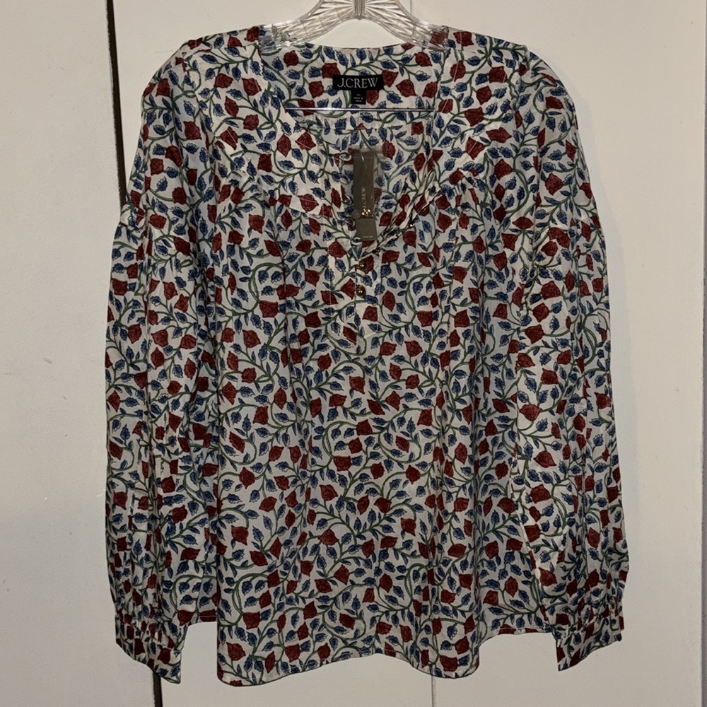 🌹 {PRICE FIRM} J.Crew Shirred Popover Top in Rosewood Floral - Picture 5 of 12